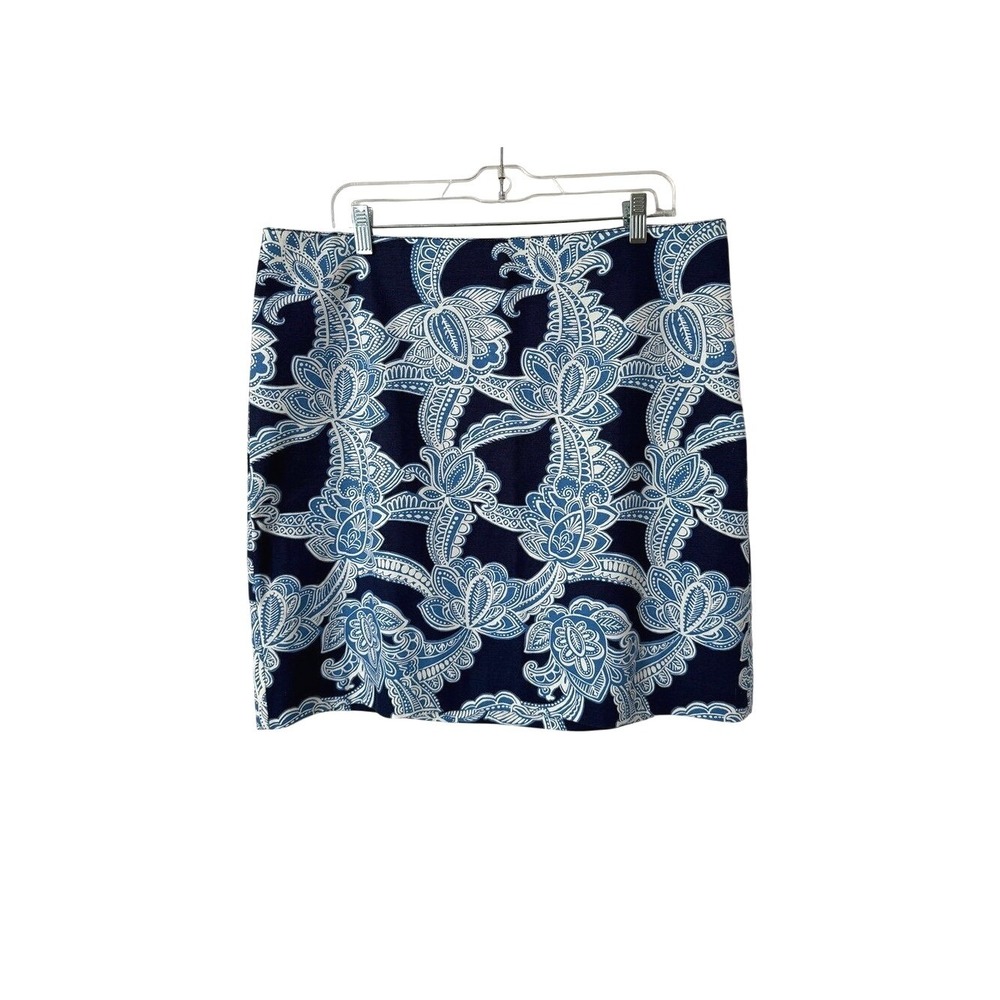 3/$20💥 Talbots Floral Paisley Mini Pencil Skirt Navy Blue & White Classic Preppy